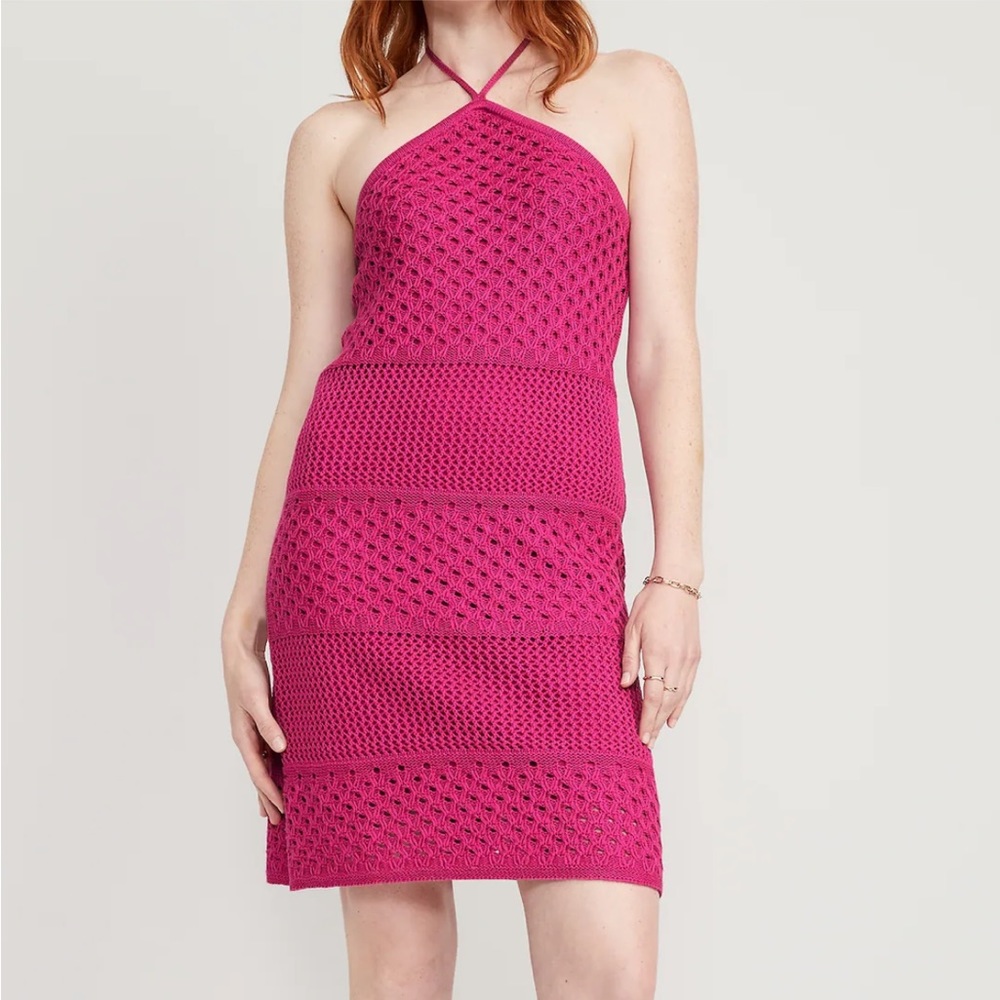 Old Navy Halter Tie-Strap Crochet Mini Dress